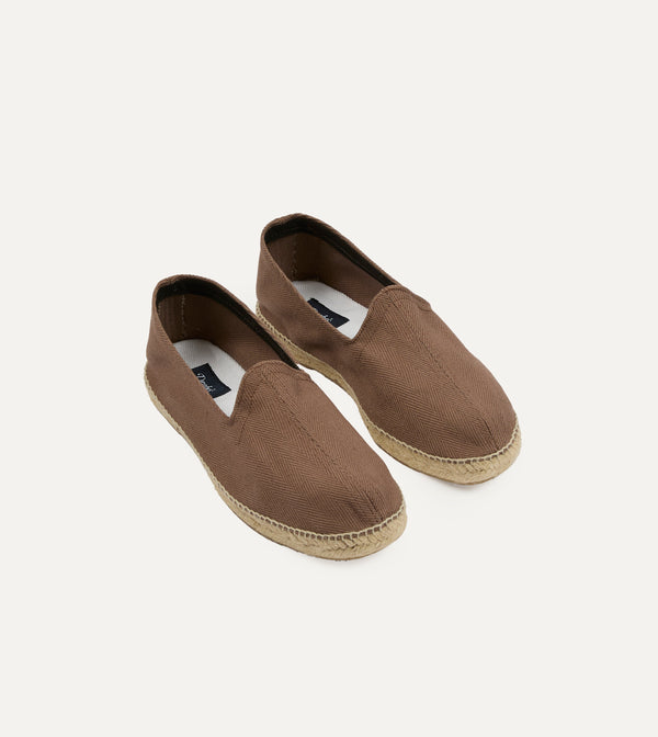 drake's Taupe Herringbone Cotton Espadrilles