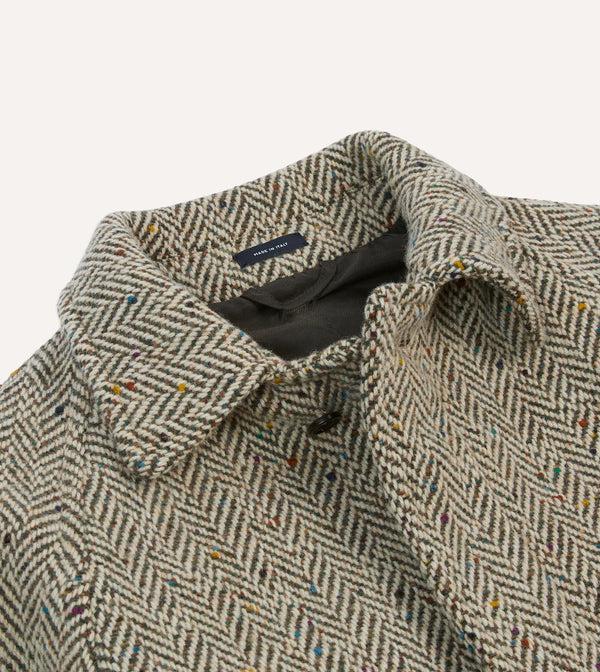 Drake's Taupe Herringbone Flecked Wool Raglan Coat