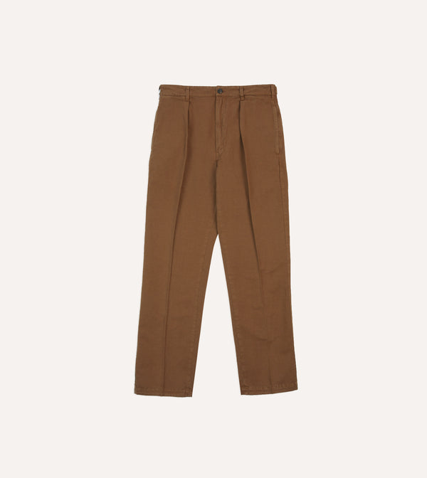 Drake's Tobacco Cotton Linen Games Trousers