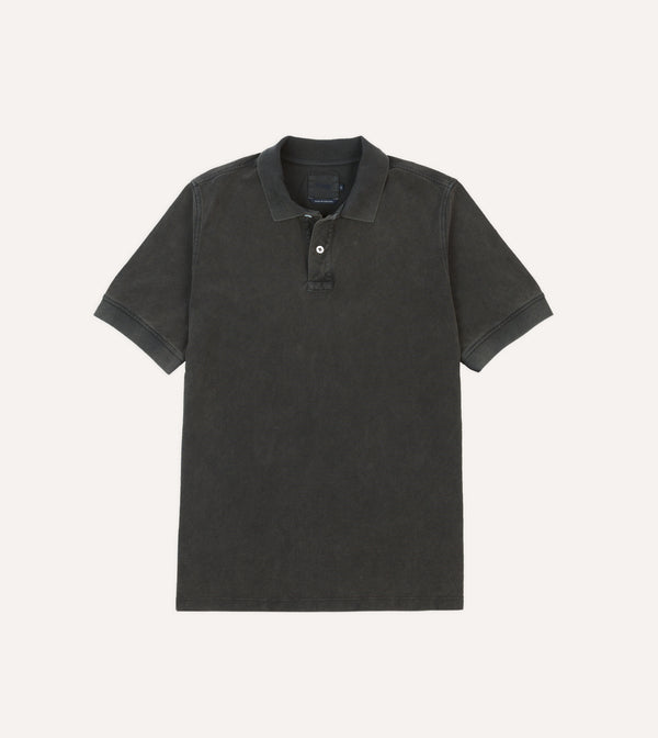 drake's Washed Black Piqué Cotton Polo Shirt
