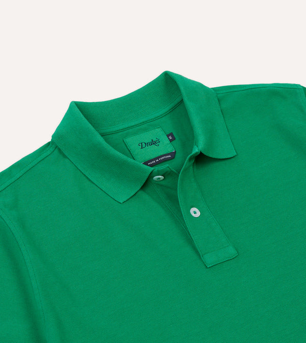 Drake's Washed Green Piqué Cotton Polo Shirt