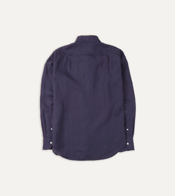 Drake's Washed Navy Linen Spread Collar Shirt