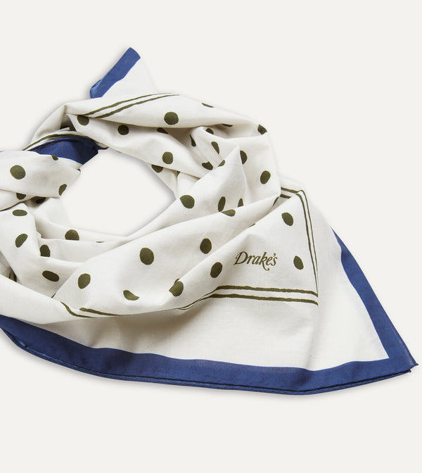 Drake's White And Green Polka Dot Print Bandana
