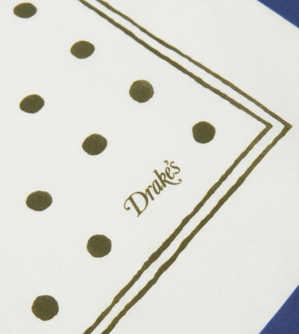 Drake's White And Green Polka Dot Print Bandana