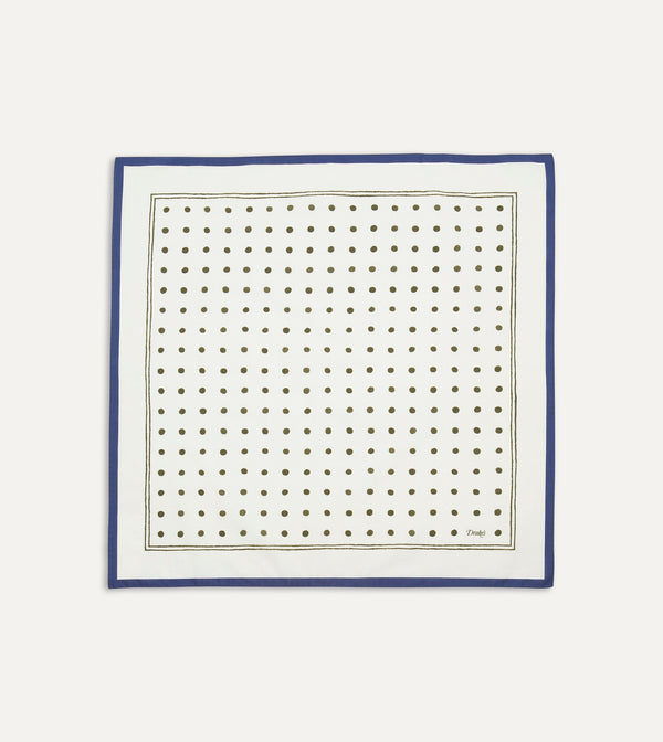 drake's White and Green Polka Dot Print Bandana