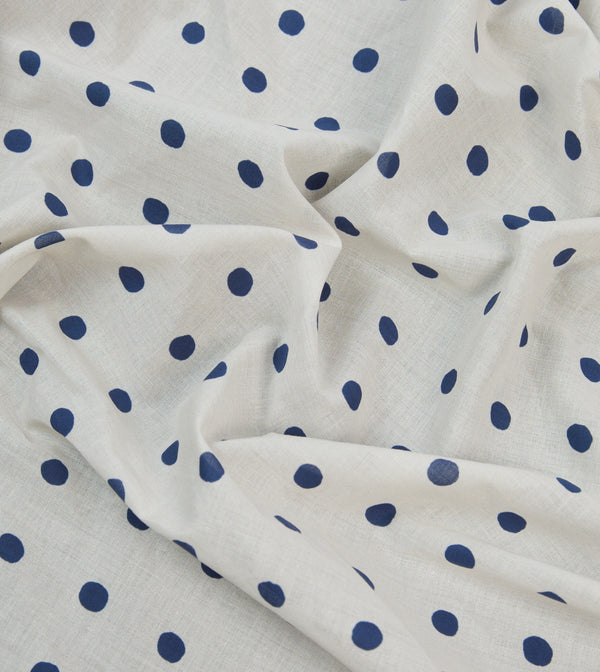 Drake's White And Navy Polka Dot Print Bandana