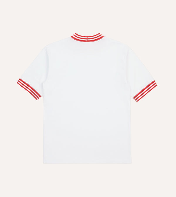 Drake's White And Red Tipped Ringer T-Shirt