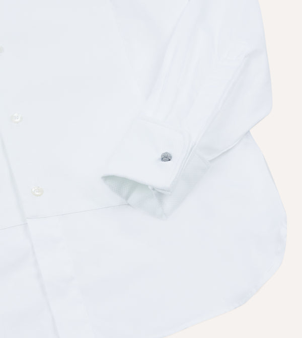 Drake's White Cotton Bib Front Dinner Shirt
