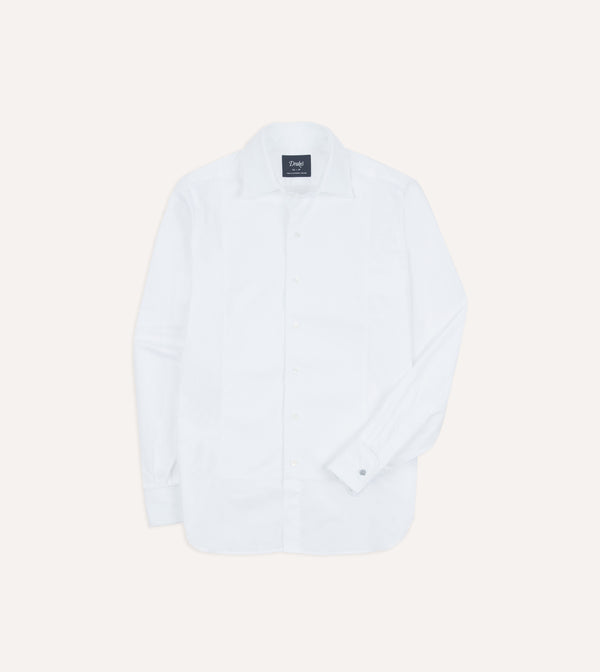 drake's White Cotton Bib Front Dinner Shirt