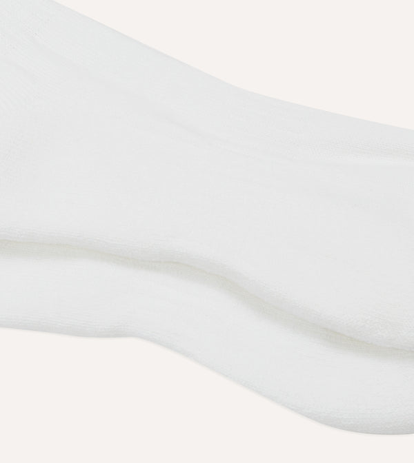 Drake's White Cotton Sports Socks