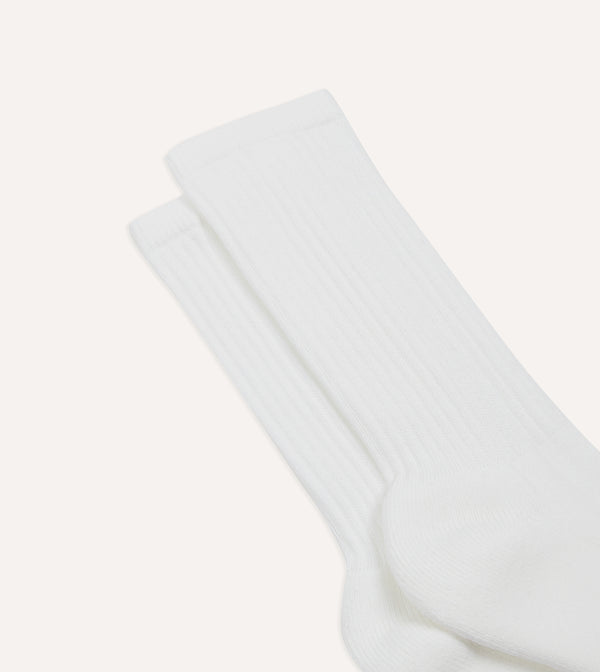 Drake's White Cotton Sports Socks