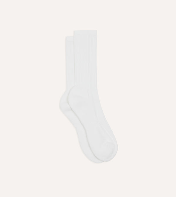 drake's White Cotton Sports Socks