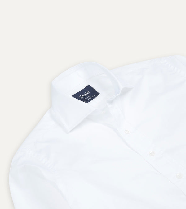 Drake's White Cotton Spread Collar Poplin Shirt