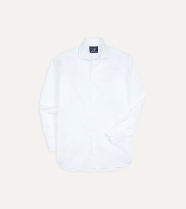 drake's White Cotton Spread Collar Poplin Shirt