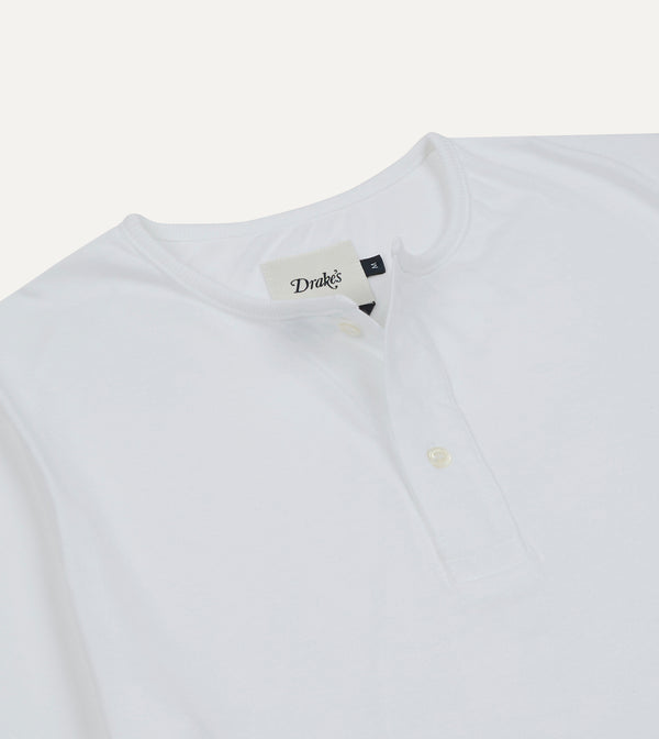 Drake's White Cotton Two-Button Henley T-Shirt
