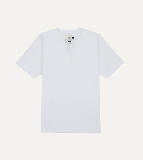 drake's White Cotton Two-Button Henley T-Shirt