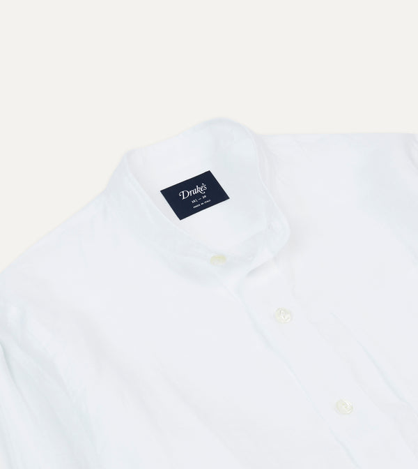 Drake's White Linen Mandarin Collar Popover Shirt