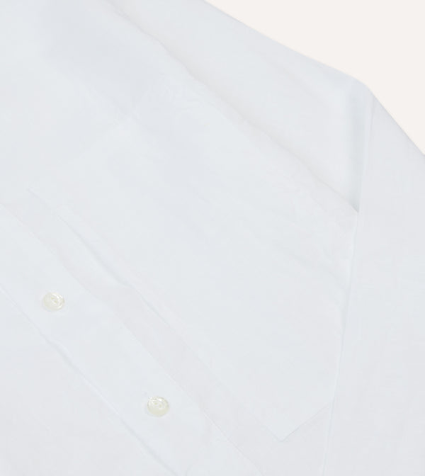 Drake's White Linen Mandarin Collar Popover Shirt