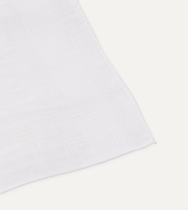 Drake's White Linen Pocket Square