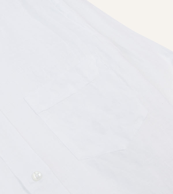 Drake's White Linen Spread Collar Shirt