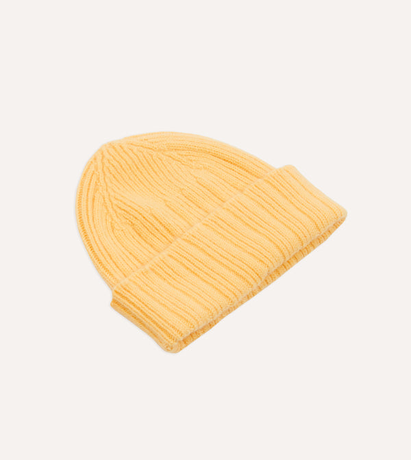 Drake's Yellow Angora Lambswool Ribbed Knit Cap
