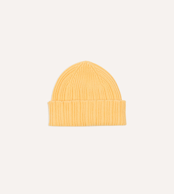 drake's Yellow Angora Lambswool Ribbed Knit Cap