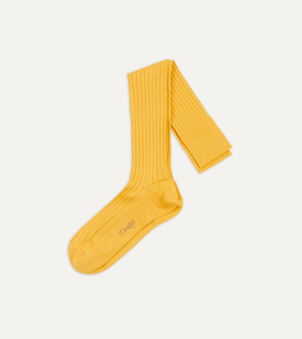 drake's Yellow Cotton Over-the-Calf Socks
