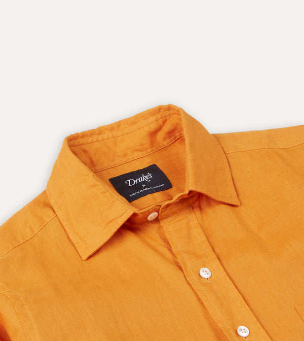 Drake's Yellow Linen Spread Collar Shirt