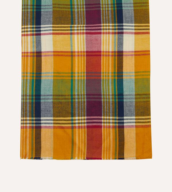Drake's Yellow Madras Check Cashmere Scarf