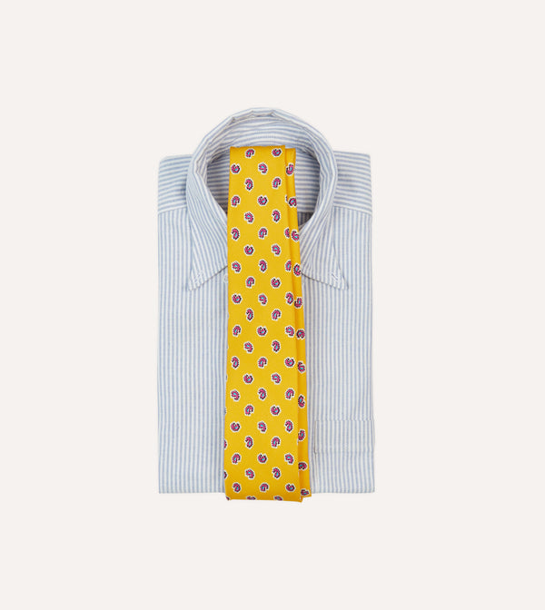 Drake's Yellow Mini Paisley Silk Self-Tipped Tie