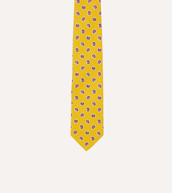 Drake's Yellow Mini Paisley Silk Self-Tipped Tie