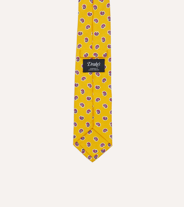 Drake's Yellow Mini Paisley Silk Self-Tipped Tie