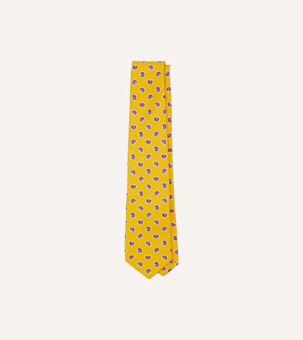 drake's Yellow Mini Paisley Silk Self-Tipped Tie