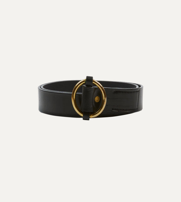 drake's Yuketen Black Ring Leather Belt