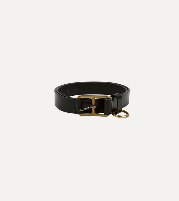 drake's Yuketen Black Stitched D-Ring Belt