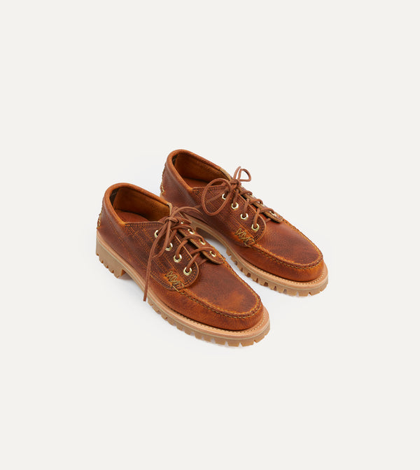 drake's Yuketen Brown Leather Angler Moc Shoe