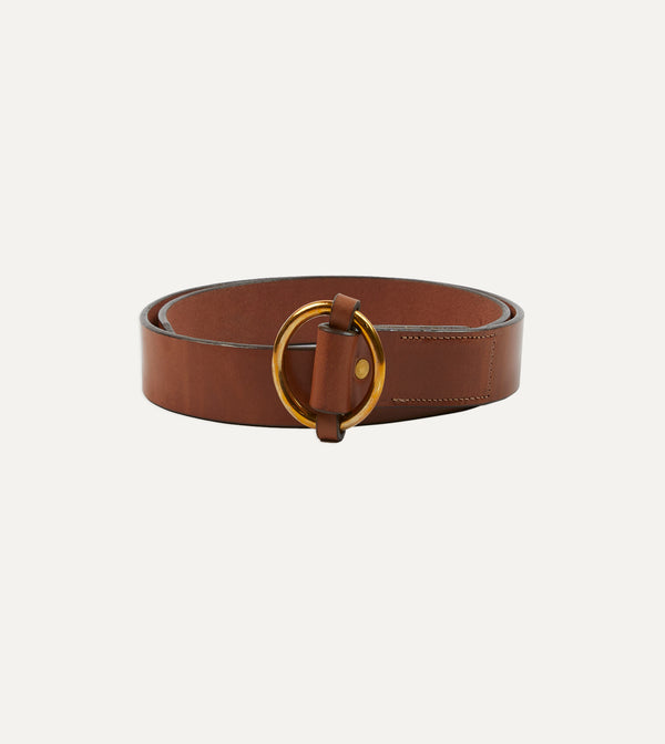 drake's Yuketen Brown Ring Leather Belt
