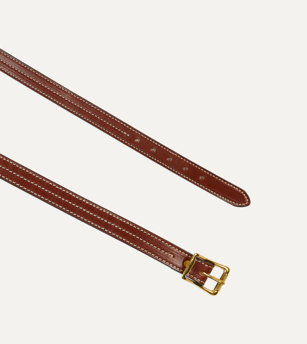 Drake's Yuketen Brown Triple Stitched Leather Belt