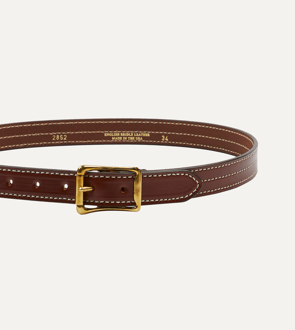 Drake's Yuketen Brown Triple Stitched Leather Belt