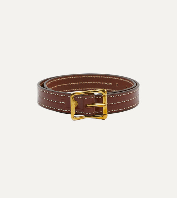 drake's Yuketen Brown Triple Stitched Leather Belt