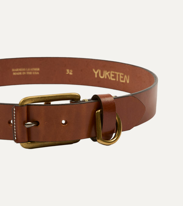 Drake's Yuketen Buck Brown Stitched D-Ring Belt