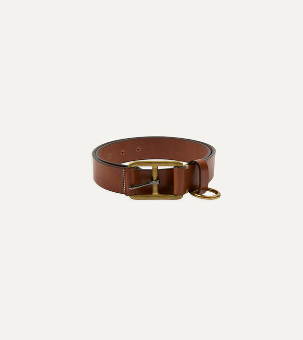 drake's Yuketen Buck Brown Stitched D-Ring Belt