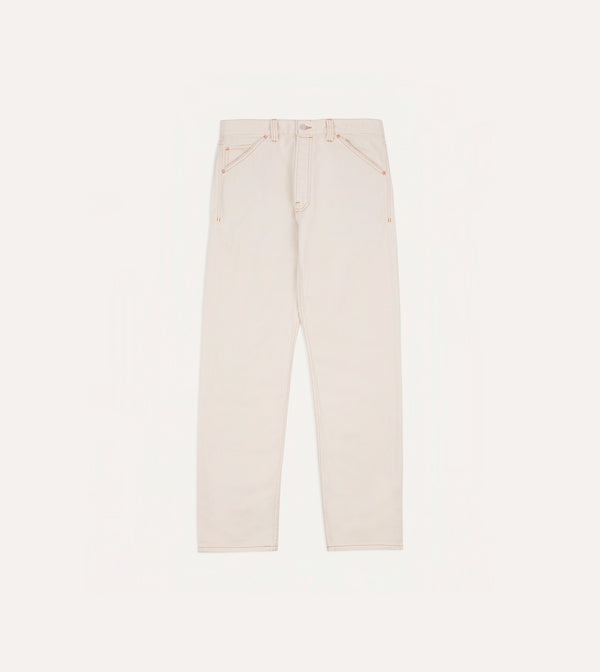 Drake's Ecru 12.7oz Selvedge Denim Contrast Stitch Five-Pocket Jeans