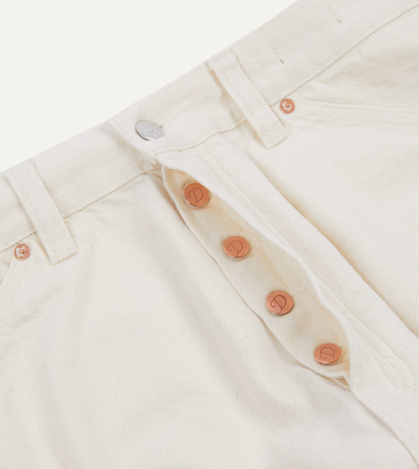 Drake's Ecru 12.7oz Selvedge Denim Tonal Stitch Five-Pocket Jeans