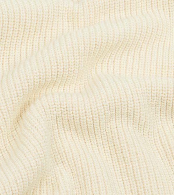 Drake's Ecru Alpaca Lambswool Ribbed Integral Collar Jumper