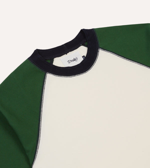 Drake's Ecru And Green Raglan Sleeve Hiking T-Shirt