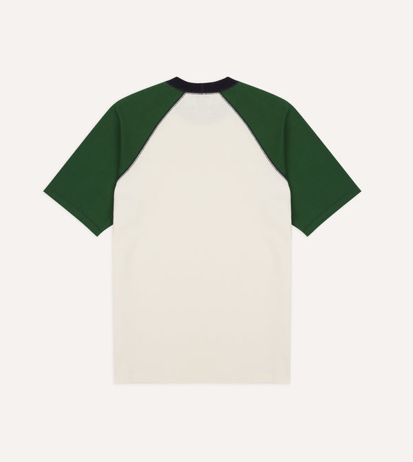 Drake's Ecru And Green Raglan Sleeve Hiking T-Shirt