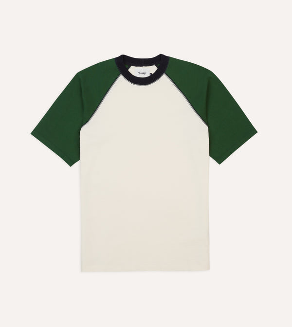 drake's Ecru and Green Raglan Sleeve Hiking T-Shirt