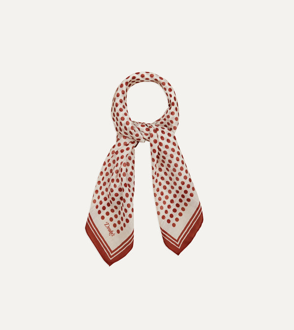 Drake's Ecru And Red Spots Print Silk-Cotton Bandana
