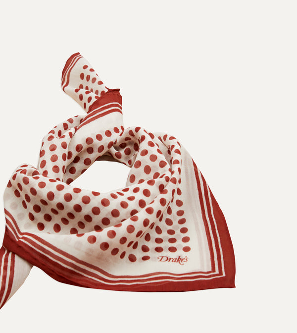 Drake's Ecru And Red Spots Print Silk-Cotton Bandana